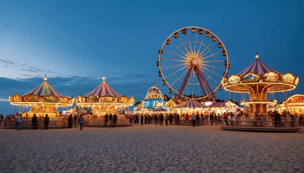 Manèges et attractions de la fête foraine sur le front de mer de Dieppe