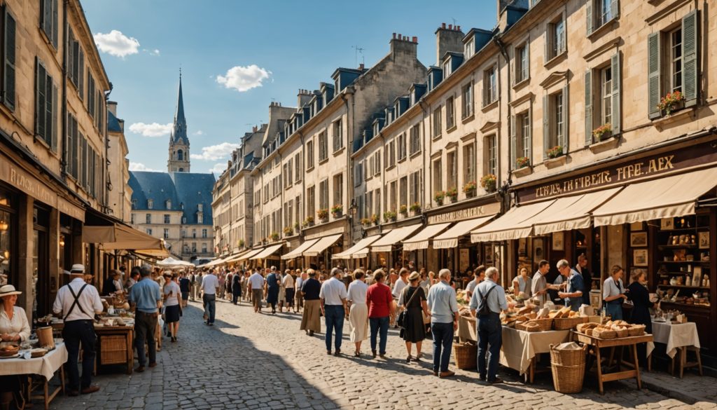 Étals de brocante dans une rue du centre-ville de Lille pendant la Braderie