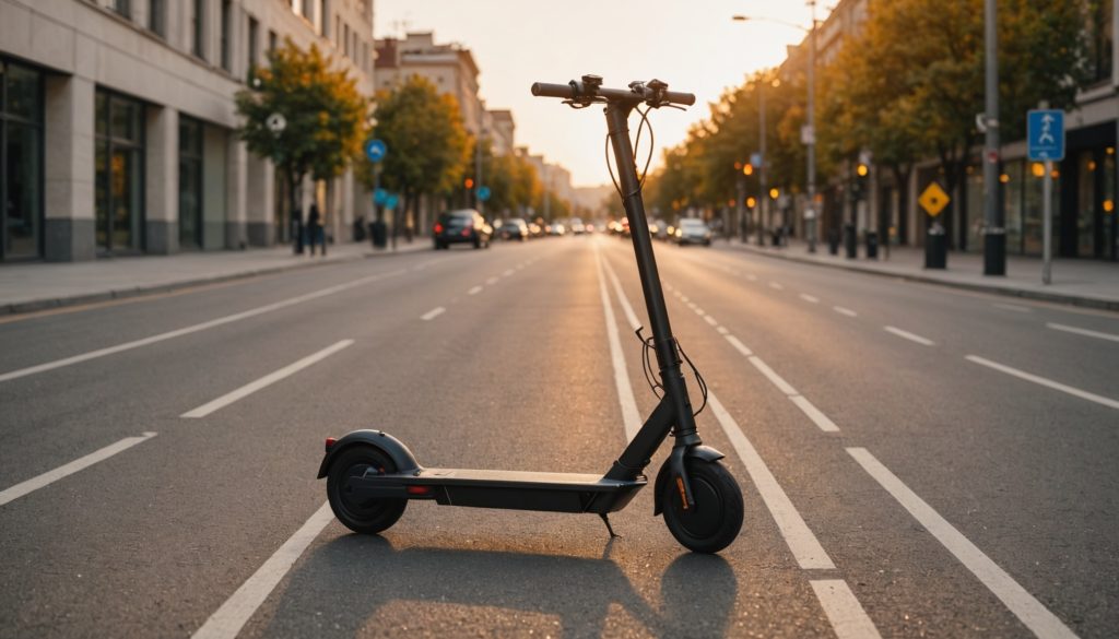Trottinette électrique sur une piste cyclable urbaine