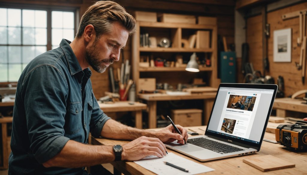 Artisan consultant son site internet professionnel dans son atelier